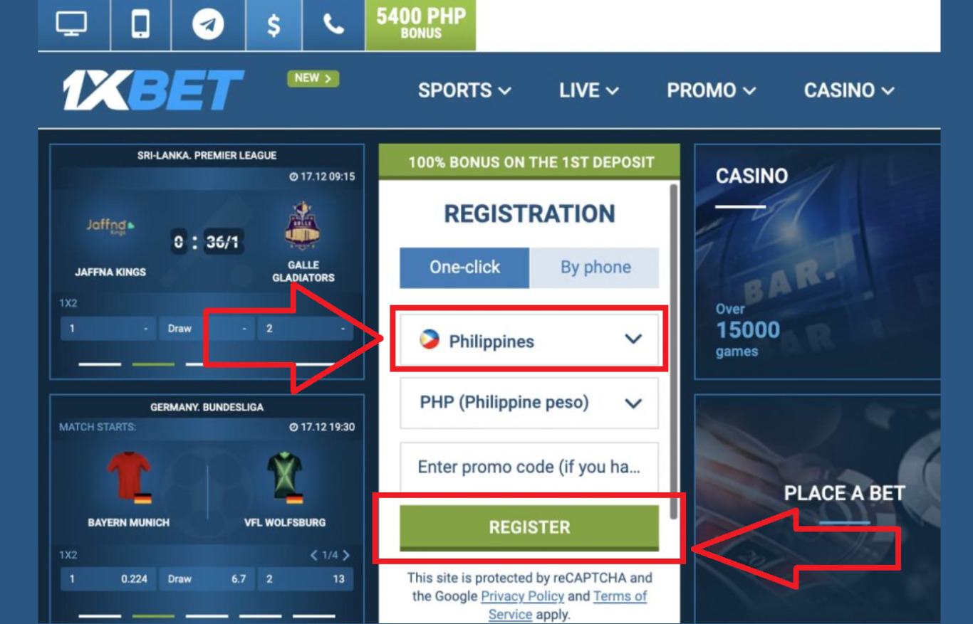 1xBet account in Philippines